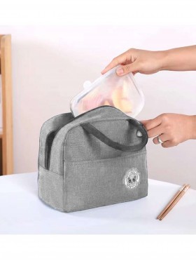 Solid Color Insulated Lunch Bag with Zip Closure and Outside Pocket.